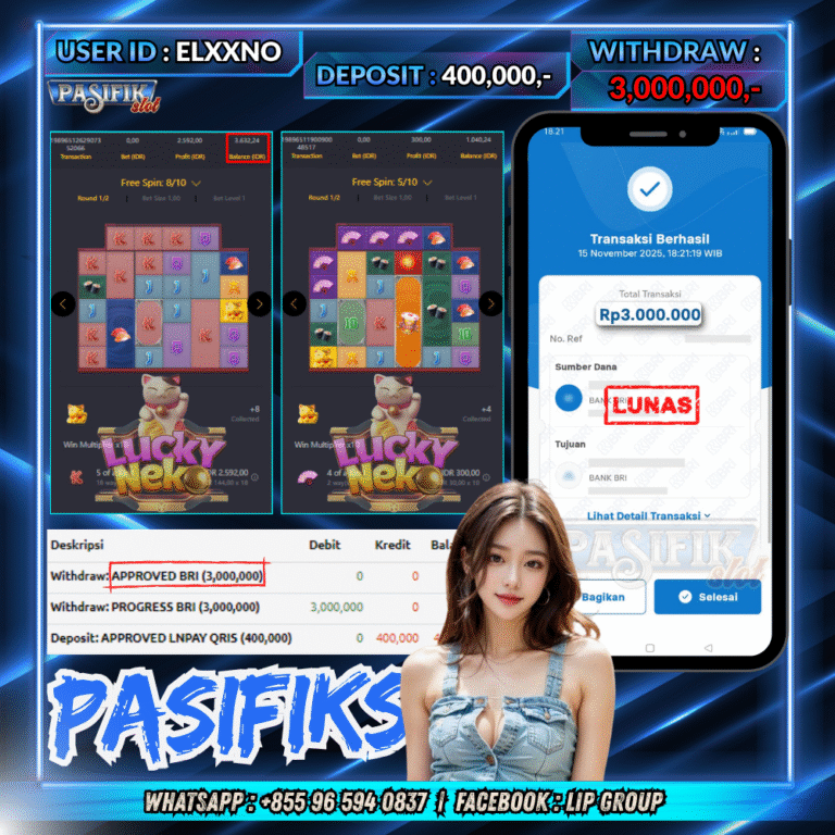 PASIFIKSLOT JACKPOT LUCKY NEKO Rp.3,000,000,- LUNAS!
