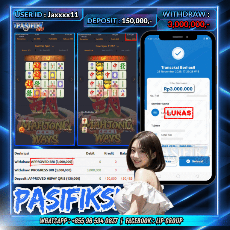 PASIFIKSLOT JACKPOT MAHJONG WAYS Rp.3,000,000,- LUNAS!