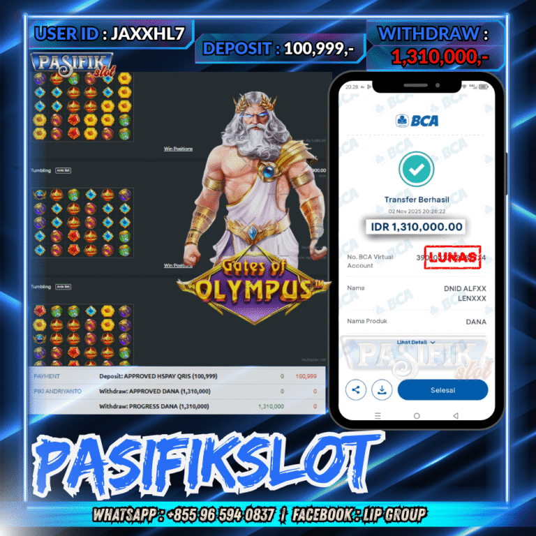 PASIFIKSLOT JACKPOT GATES OF OLYMPUS. Rp.1,310,000,- LUNAS!