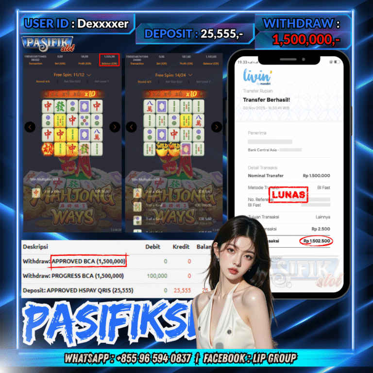 PASIFIKSLOT JACKPOT MAHJONG WAYS Rp.1,500,000,- LUNAS!