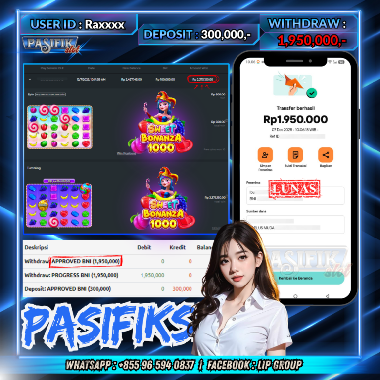 PASIFIKSLOT JACKPOT SWEET BONANZA 1000 Rp.1,950,000,-LUNAS!