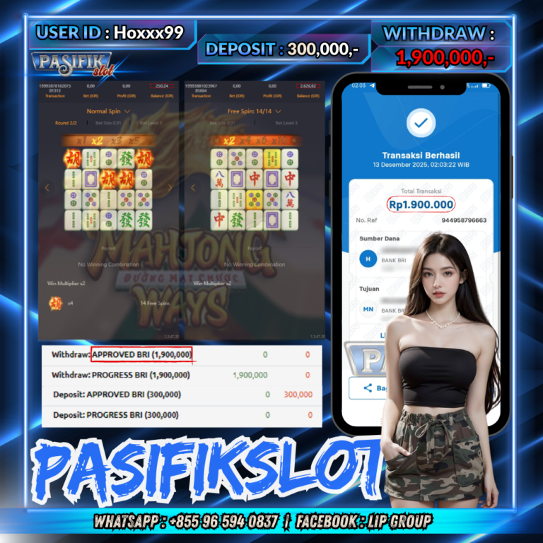 PASIFIKSLOT JACKPOT MAHJONG WAYS Rp.1,900,000,-LUNAS!