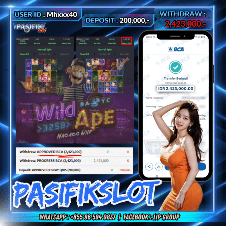 PASIFIKSLOT JACKPOT WILD APE Rp.2,423,000,- LUNAS!