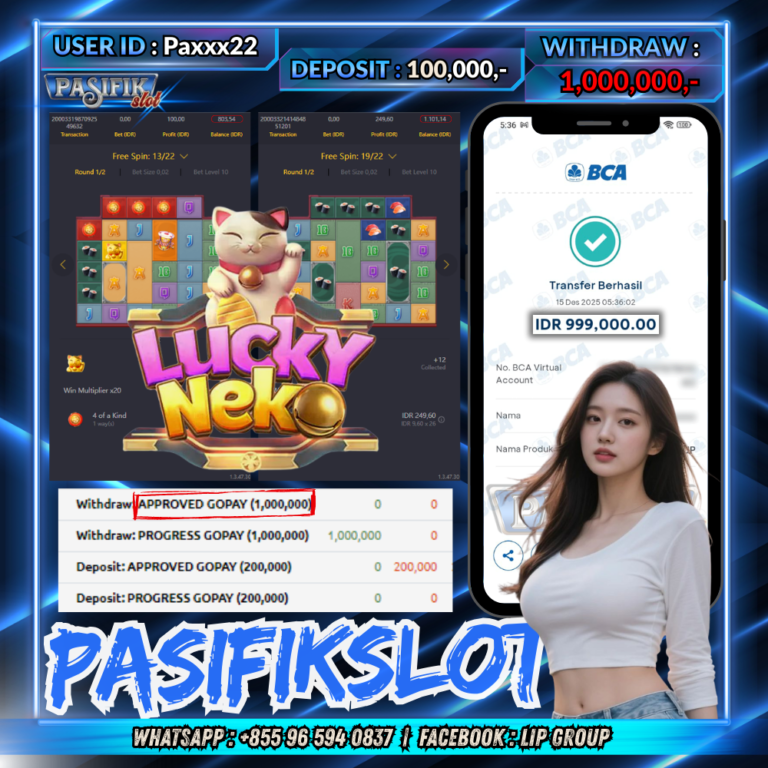 PASIFIKSLOT JACKPOT LUCKY NEKO Rp.1,000,000,-LUNAS!