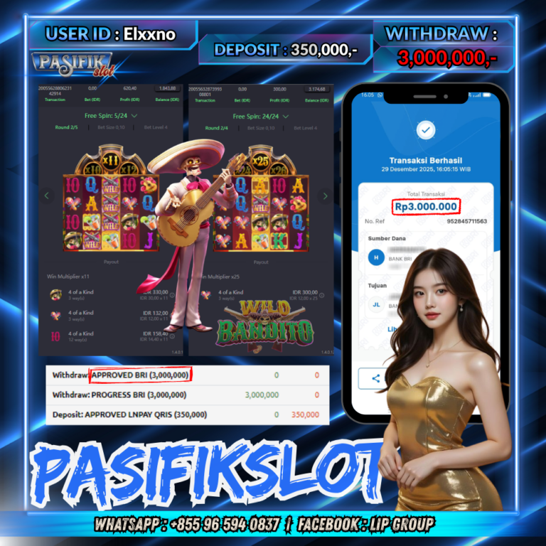 PASIFIKSLOT JACKPOT WILD BANDITO Rp.3,000,000,- LUNAS!