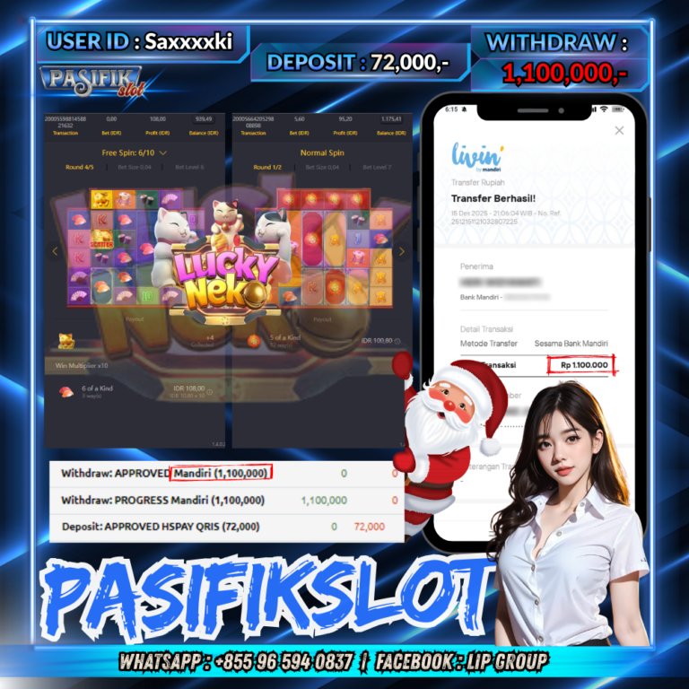 PASIFIKSLOT JACKPOT LUCKY NEKO Rp.1,100,000,-LUNAS!