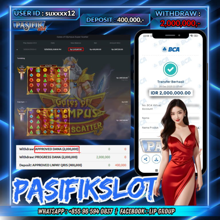 PASIFIKSLOT JACKPOT GATES OF OLYMPUS SUPER SCATTER Rp.2,000,000,-LUNAS!