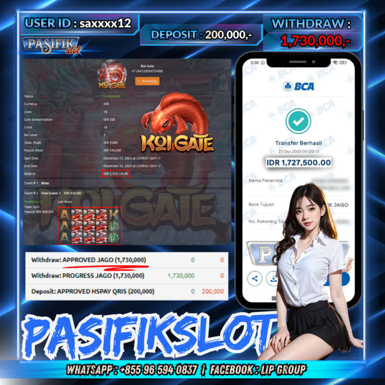 PASIFIKSLOT JACKPOT KOI GATE Rp.1,730,000,-LUNAS!