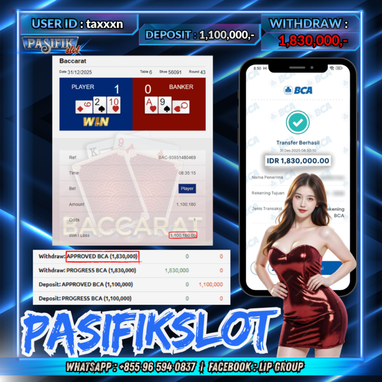 PASIFIKSLOT JACKPOT LIVE-BACCARAT CLASSIC Rp.1,830,000,- LUNAS!