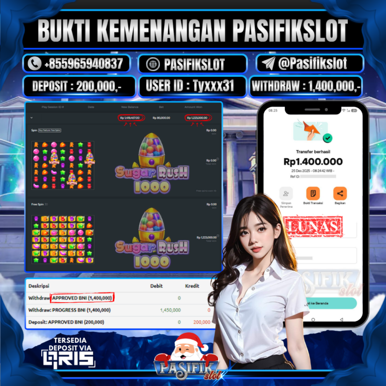 PASIFIKSLOT JACKPOT SUGAR RUSH 1000 Rp.1,400,000,-LUNAS!