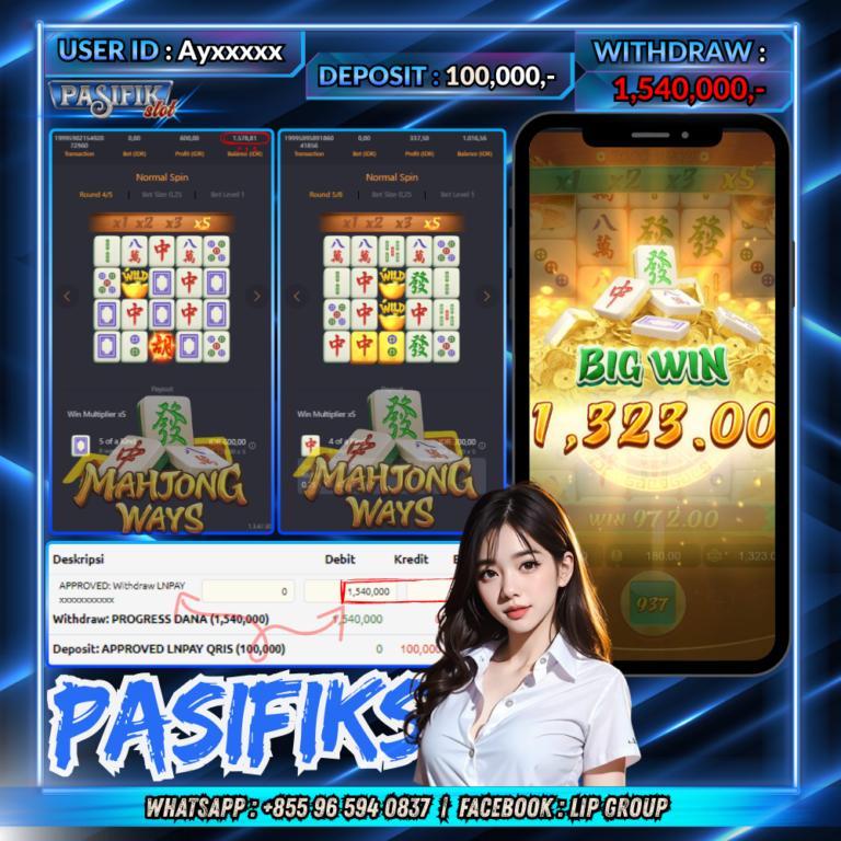 PASIFIKSLOT JACKPOT MAHJONG WAYS Rp.1,540,000,-LUNAS!