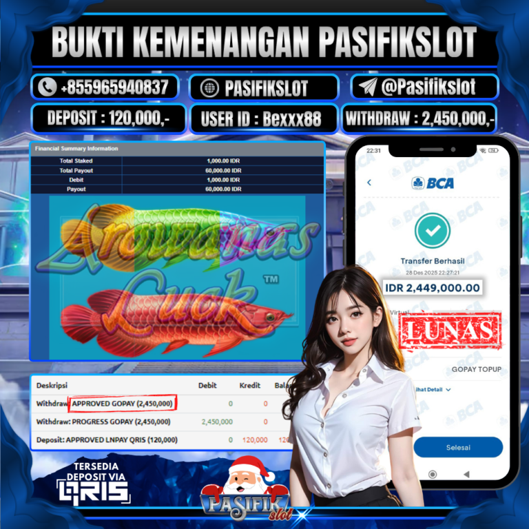PASIFIKSLOT JACKPOT PLAYTECH AROWANA’S LUCK Rp.2,450,000,- LUNAS!