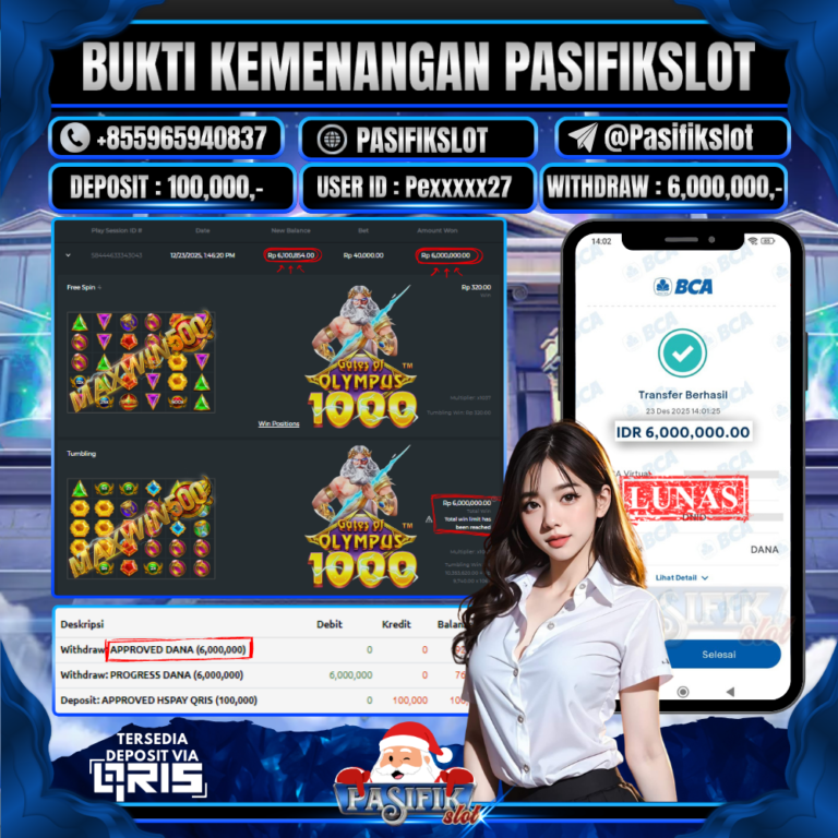 PASIFIKSLOT JACKPOT MAX WIN GATES OF OLYMPUS 1000 Rp.6,000,000,-LUNAS!