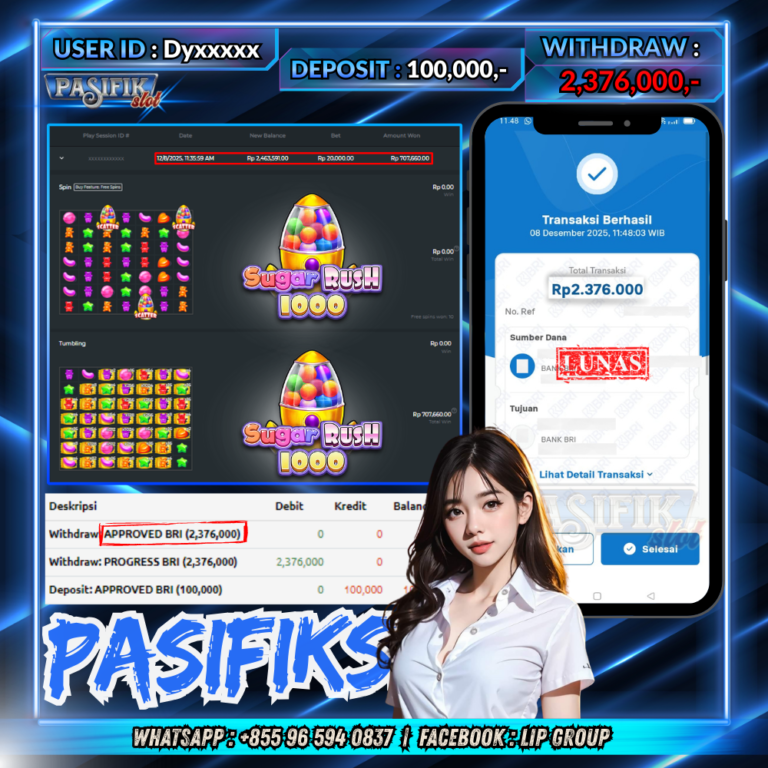 PASIFIKSLOT JACKPOT SUGAR RUSH 1000 Rp.2,376,000,-LUNAS!
