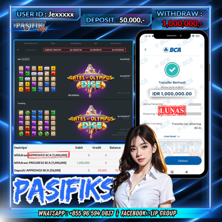 PASIFIKSLOT JACKPOT GATES OF OLYMPUS DICE Rp.1,000,000,-LUNAS!