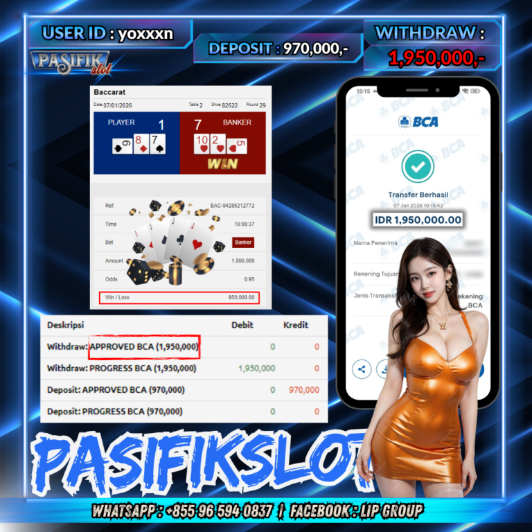 PASIFIKSLOT JACKPOT LIVE-BACCARAT CLASSIC Rp.1,950,000,- LUNAS!