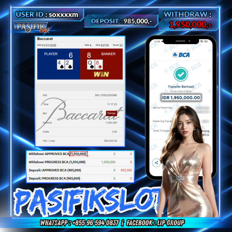 PASIFIKSLOT JACKPOT LIVE-BACCARAT CLASSIC Rp.1,950,000,- LUNAS!