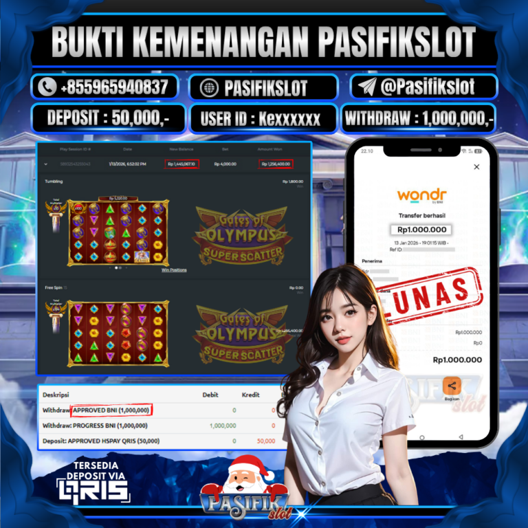 PASIFIKSLOT JACKPOT GATES OF OLYMPUS SUPER SCATTER Rp.1,000,000,- LUNAS!