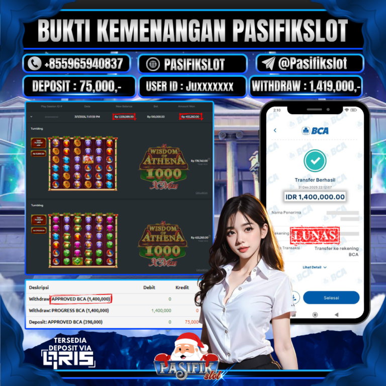 PASIFIKSLOT JACKPOT WISDOM OF ATHENA 1000 XMAS Rp.1,400,000,- LUNAS!