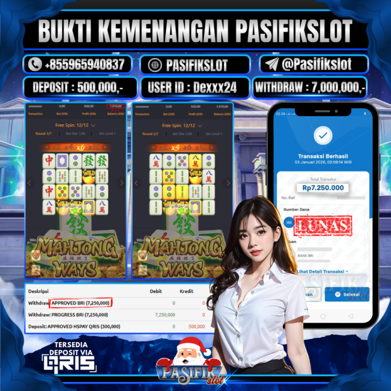 PASIFIKSLOT JACKPOT PG SOFT MAHJONG WAYS Rp.7,250,000,- LUNAS!