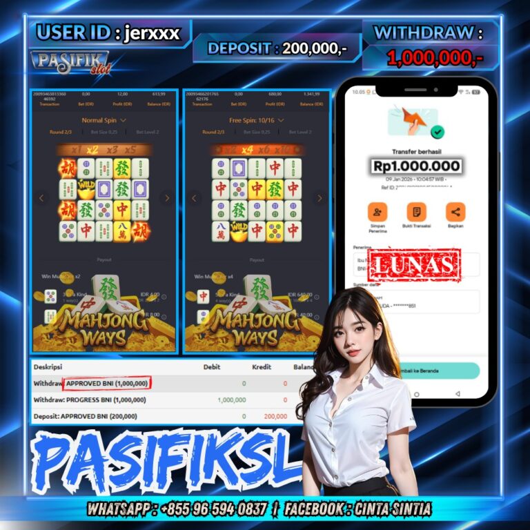 PASIFIKSLOT JACKPOT MAHJONG WAYS Rp.1,000,000,- LUNAS!