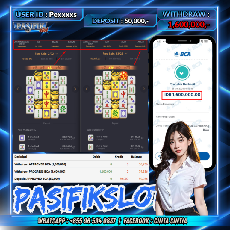 PASIFIKSLOT JACKPOT PG SOFT MAHJONG WAYS Rp.1,600,000,- LUNAS!!