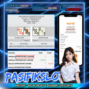 PASIFIKSLOT JACKPOT LIVE GAMES PP-BACCARAT Rp.1,950,000,- LUNAS!!