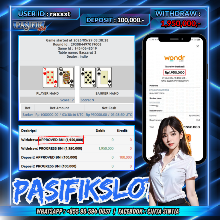PASIFIKSLOT JACKPOT LIVE GAMES PP-BACCARAT Rp.1,950,000,- LUNAS!!